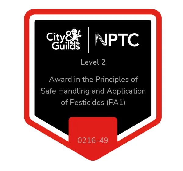 NPTC PA1 Certificate - Safe Handling and Application of Pesticides